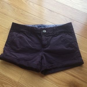 American Eagle midi rise, khaki shorts